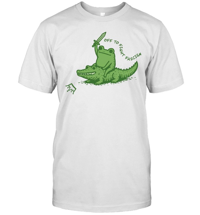 Frog riding alligator off to fight fascism unhinged frog alligator meme Unisex T-Shirt