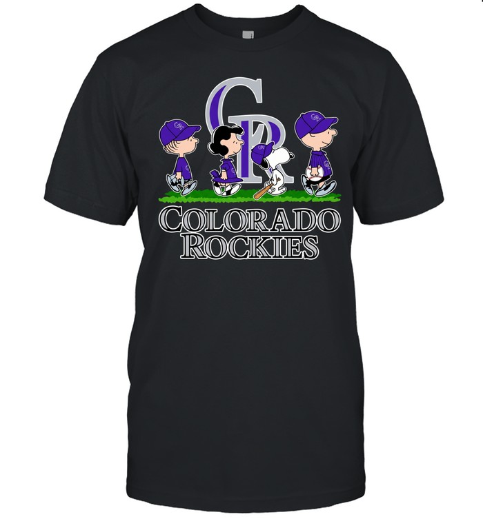 Snoopy Charlie Brown Linus and Lucy wearing Colorado Rockies baseball jersey Unisex T-Shirt