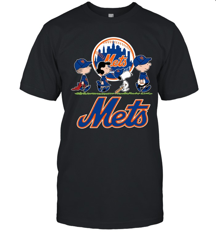 Snoopy Charlie Brown Linus and Lucy wearing New York Mets baseball jersey Unisex T-Shirt