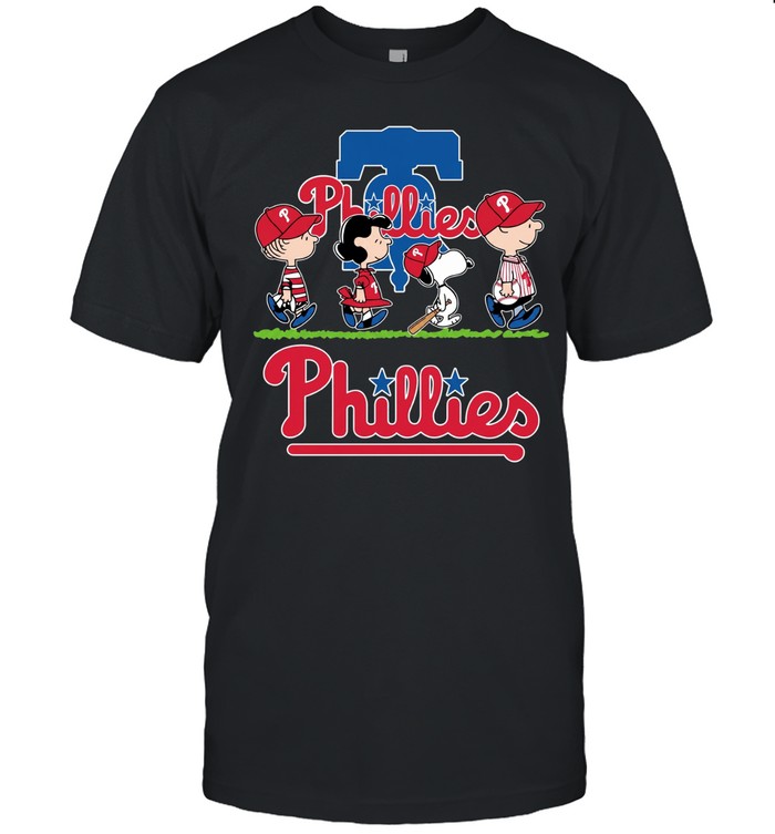 Snoopy Charlie Brown Linus and Lucy wearing Philadelphia Phillies baseball jersey Unisex T-Shirt