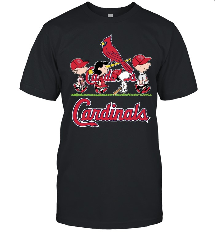 Snoopy Charlie Brown Linus and Lucy wearing St Louis Cardinals baseball jersey Unisex T-Shirt