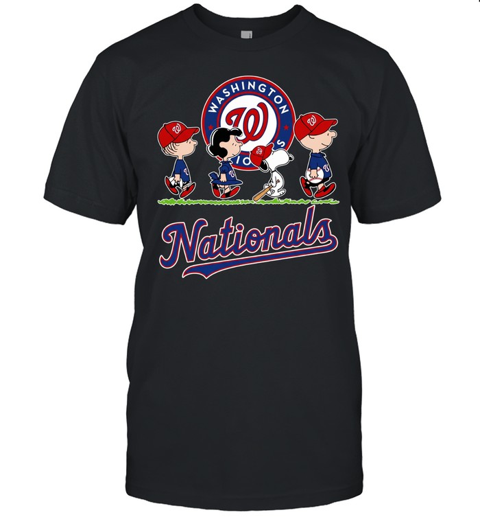 Snoopy Charlie Brown Linus and Lucy wearing Washington Nationals baseball jersey Unisex T-Shirt