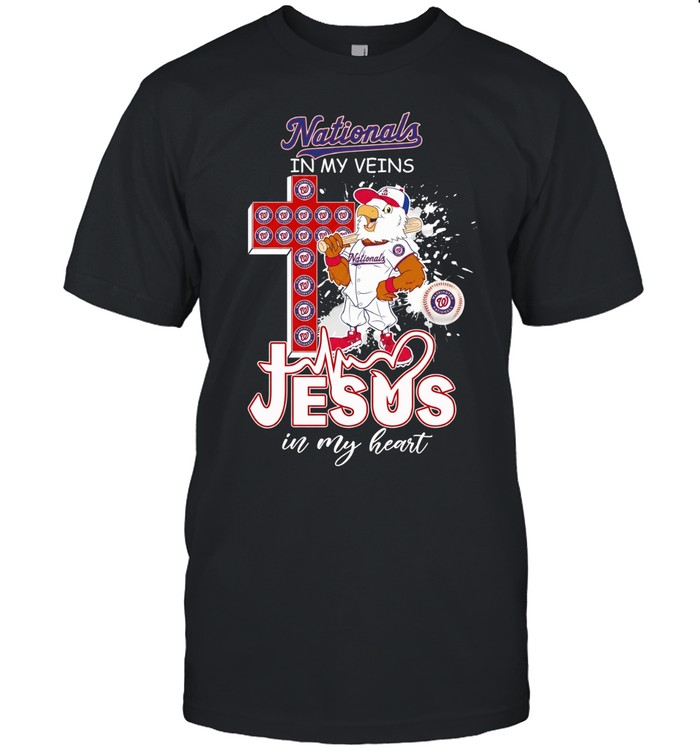 Washington Nationals mascot and cross Nationals in my veins Jesus in my heart Unisex T-Shirt