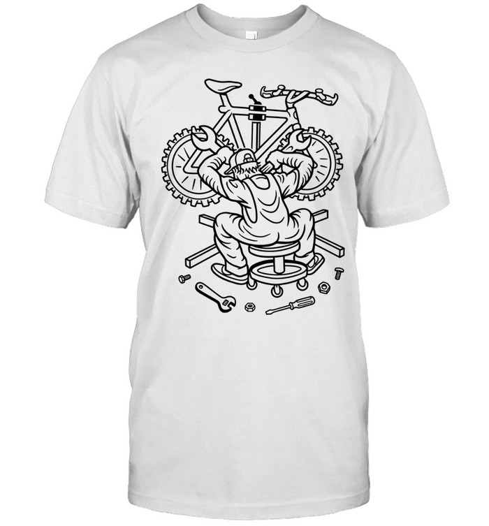 Bicycle Mechanic Repairing Tyres Minimalist Black And White Line Unisex T-Shirt