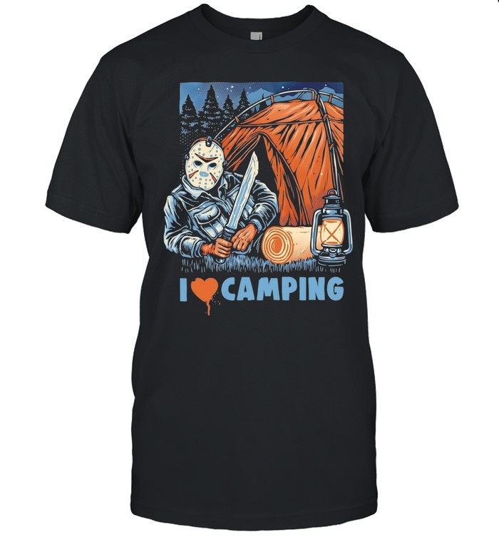 Jason Voorhees holding knife I love camping Unisex T-Shirt