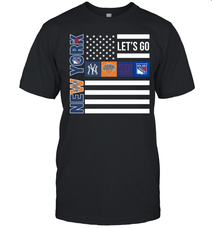 New York Sport Teams Yankees Knicks Giants Rangers American Flag Unisex T-Shirt