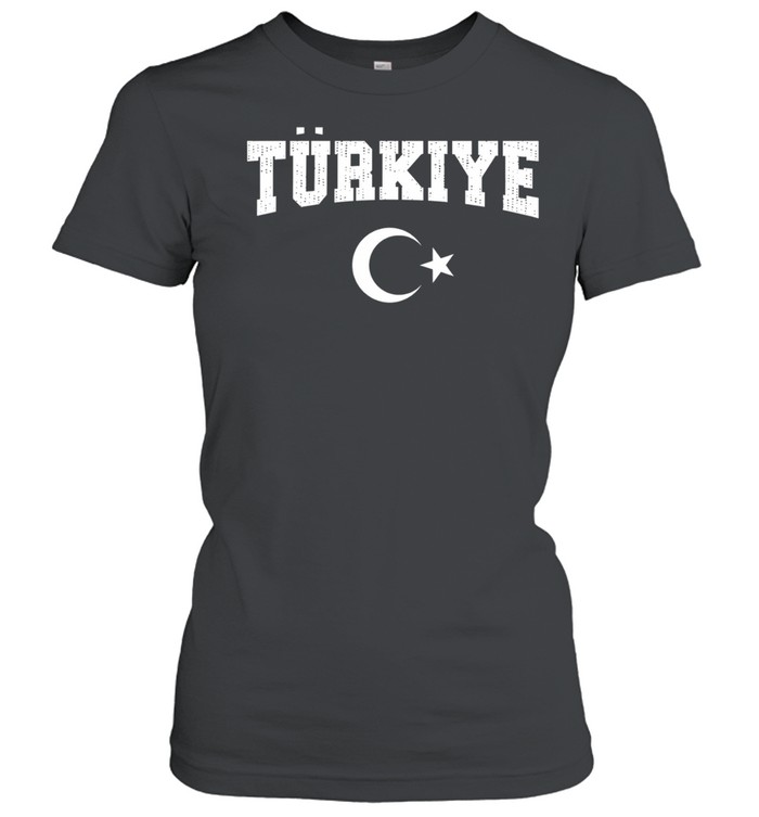 Türkiye crescent moon star bold distressed arch text fan Women T-Shirt