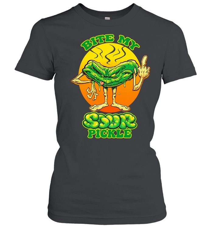 Bite My Sour Pickle funny cartoon food Women T-Shirt