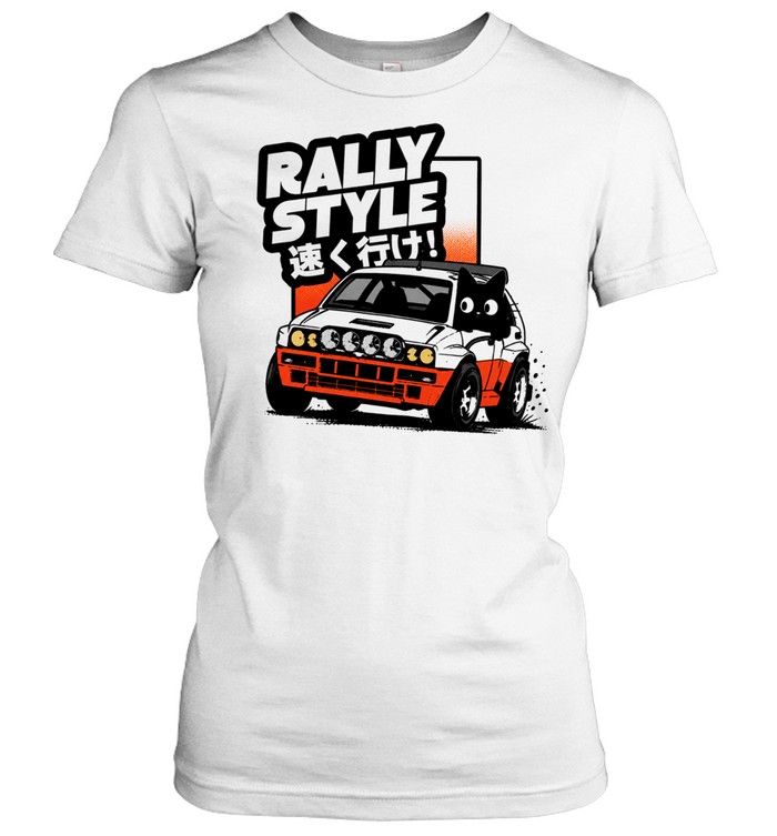 Black cat rally car rally style Women T-Shirt