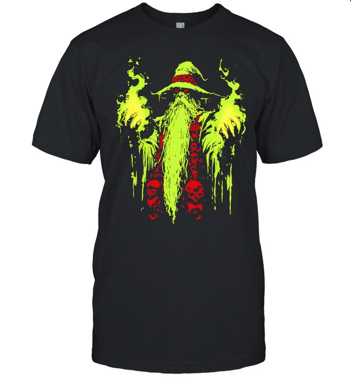 Necromancer Wizard with Green Fire and Skulls Unisex T-Shirt